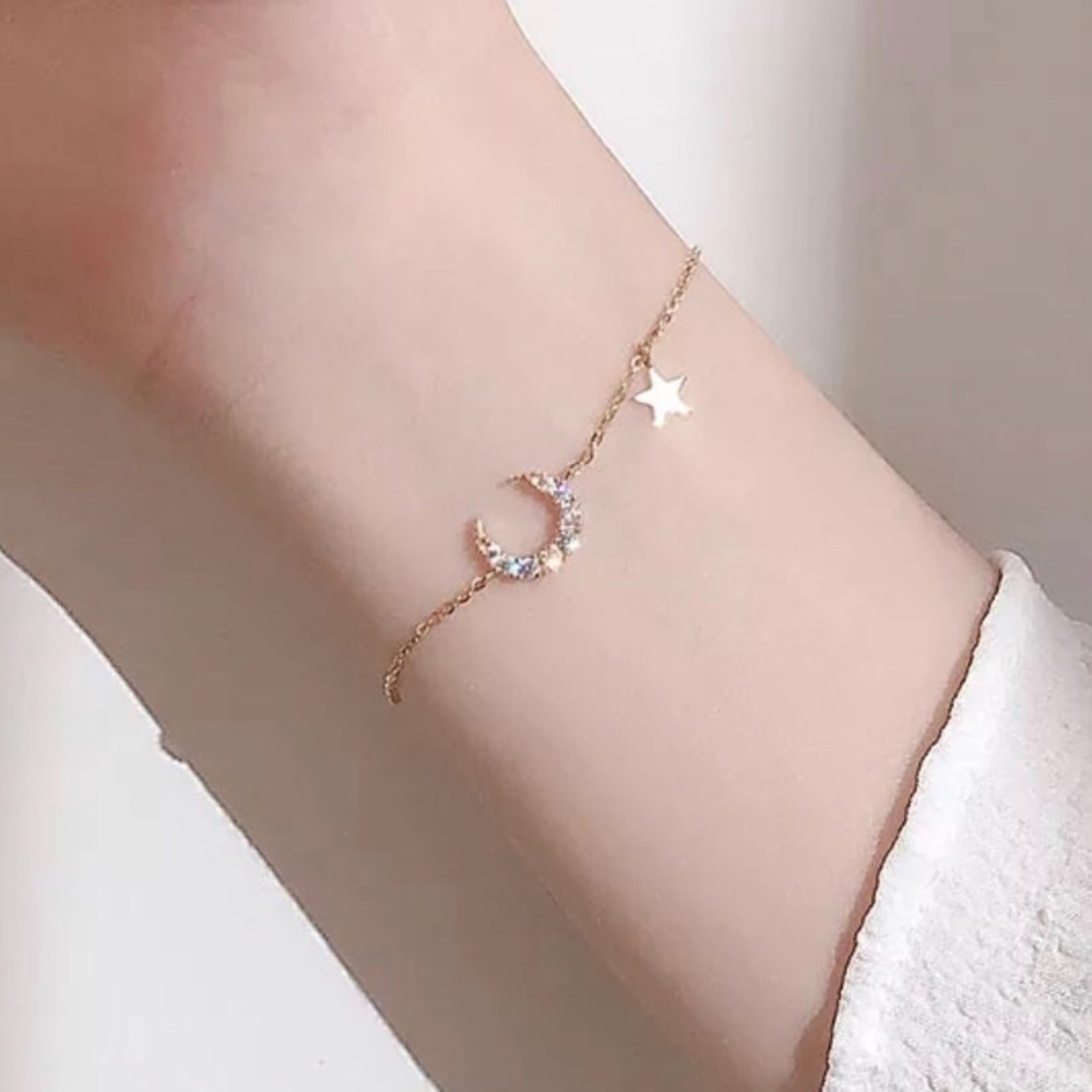 CZ Gold Moon & Star Bracelet - Picture 3 of 6